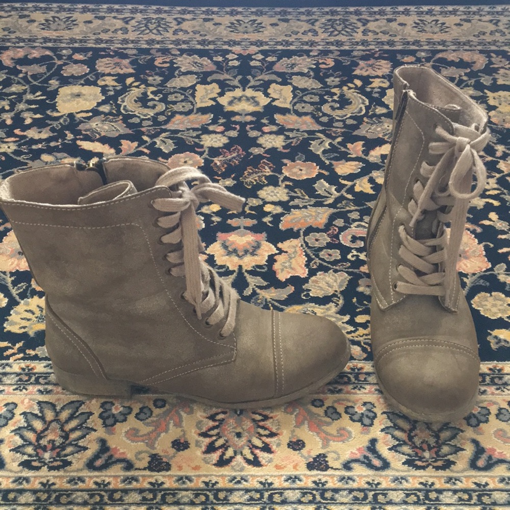 Gray suede combat boots
